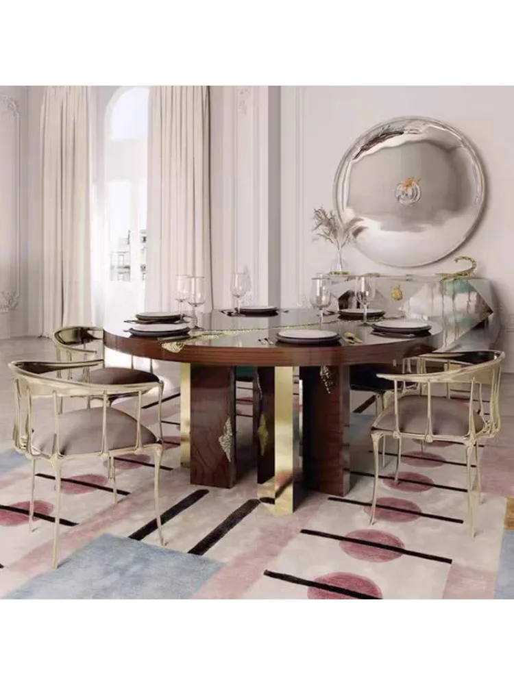 Large household dining table, high-end luxury villa rectangular solid wood conference table