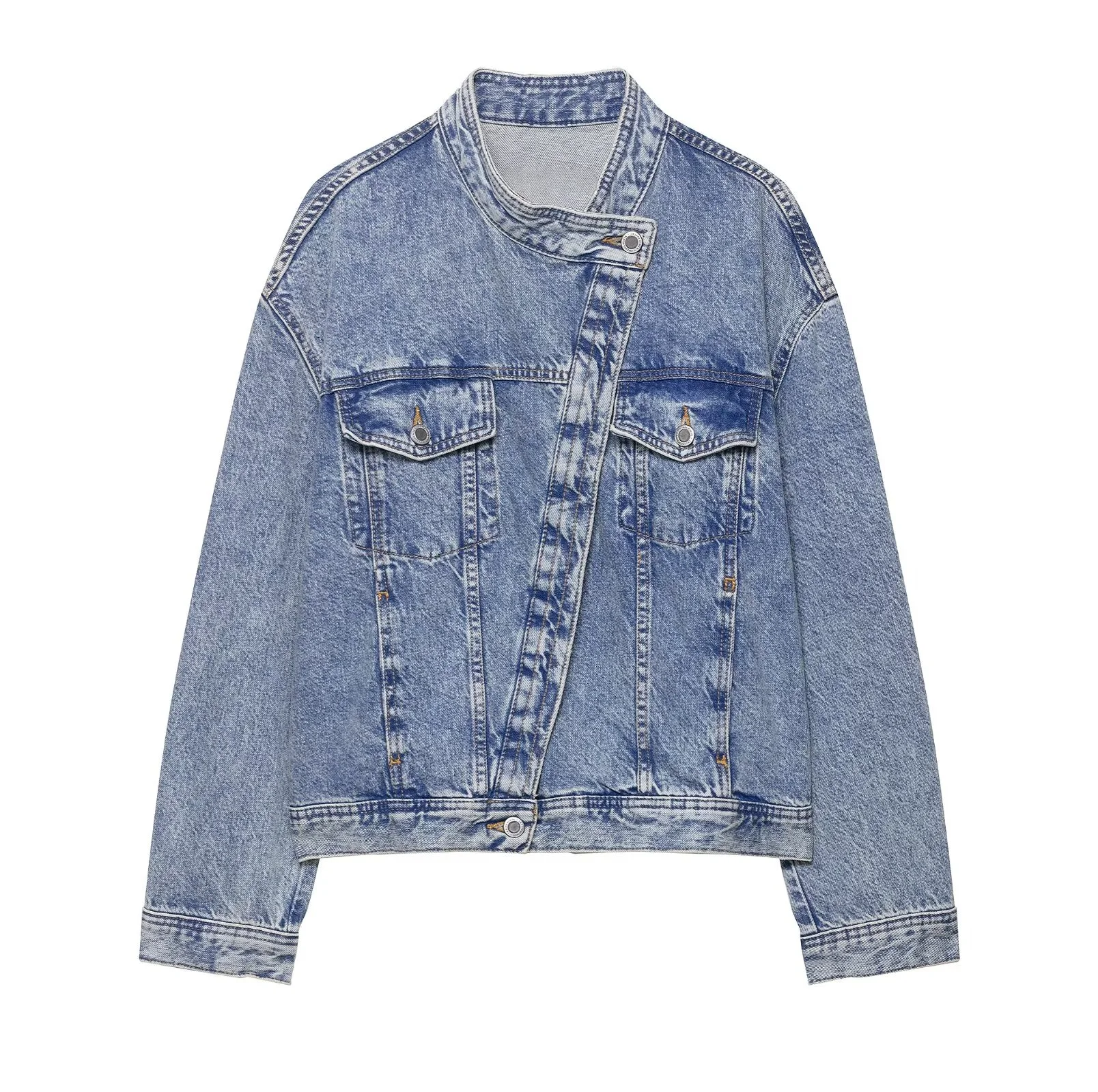 

BSK&TRAF2025 autumn new women's casual fashion simple loose lapel long-sleeved double-breasted denim jacket
