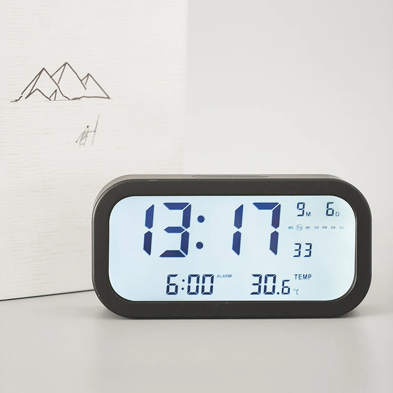 Digital Alarm Clock LED Mirror Student Electronic Alarm Clocks Large LCD Display Digital Table Clock with Calendar Temperature