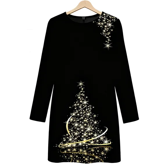 

Women's Christmas Holiday Mini Dress For Vacation And Party Loose Comfortable Dress With Moderate Elastic Elegant Evening Look