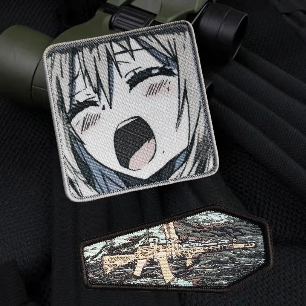 Anime Cartoon Girl Printed Patch Creative Machine Gun Military Tactics Morale Badge Army Fans Backpack Vest Patches for Clothing