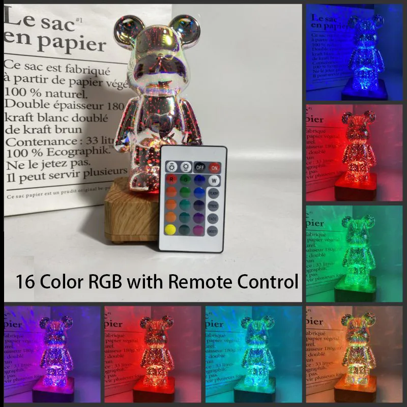 3D Creative Cool and Colorful Fireworks, Bear Atmosphere Light, Bedhead, Desktop Decoration, Night Light Gift