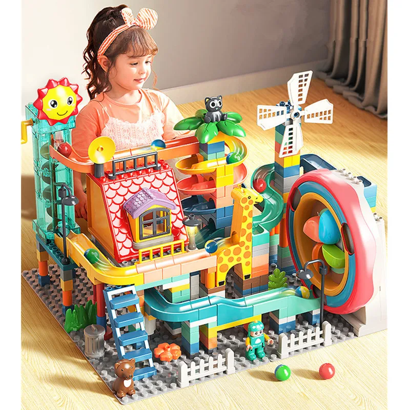 NEW Electric Marble Race Run Roaster Wheel Lift Elevator Compatible Large Building Blocks Special Slide Track Parts DIY Toys