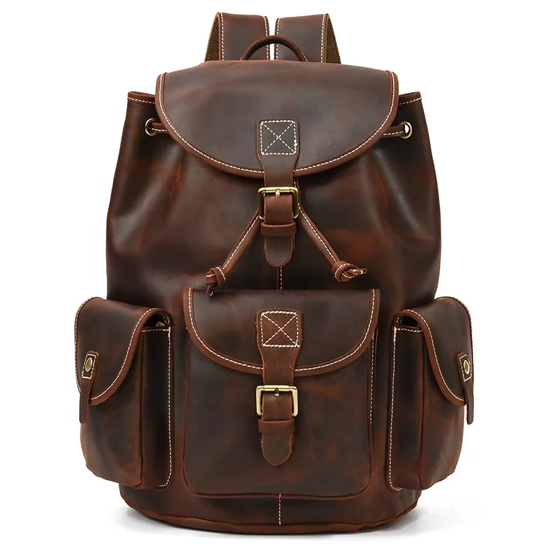 

Large Capacity Vintage School Bag Men Genuine Leather Women Backpack For Hiking Sport