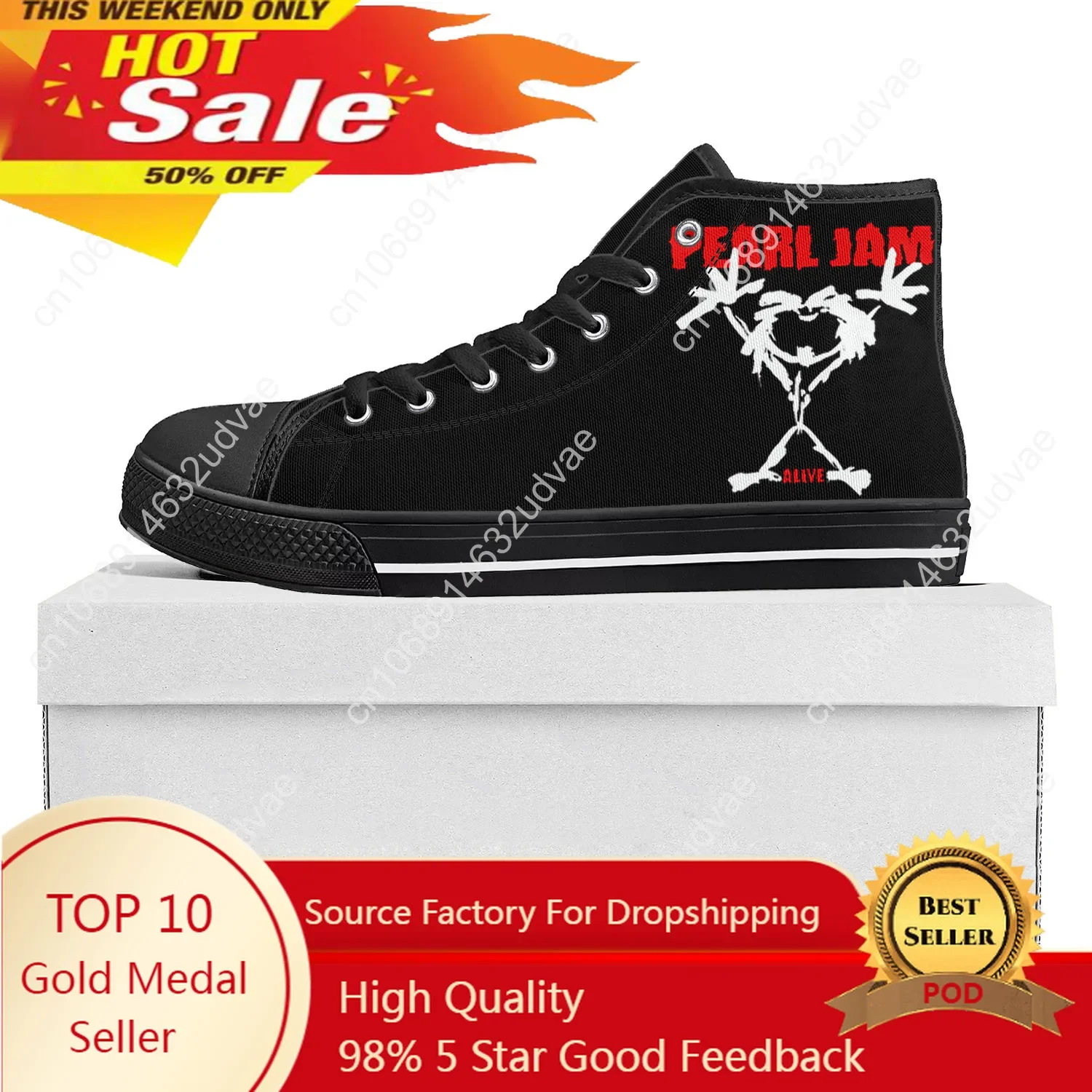 

Pearl Jam Rock Band High Top High Quality Sneakers Mens Womens Teenager Canvas Sneaker Casual Couple Shoes Custom Shoe Black