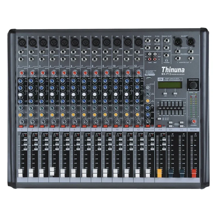 

Thinuna MX-F12 профессиональный караоке DJ аудио микшер 12-канальный цифровой аудио Музыка микшер для сцены с процессором цифровых эффектов