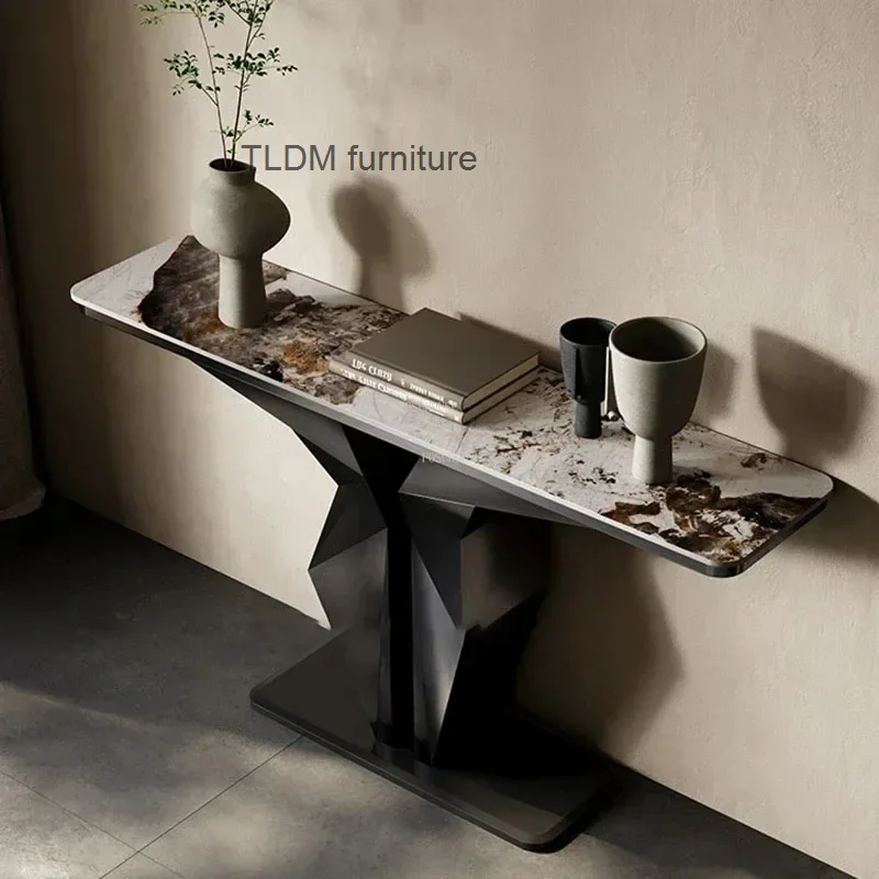 

Nordic Light Luxury Slate Console Tables Italian Living Room Furniture Home Corridor Wall Iron Porch Table Entrance Console Z