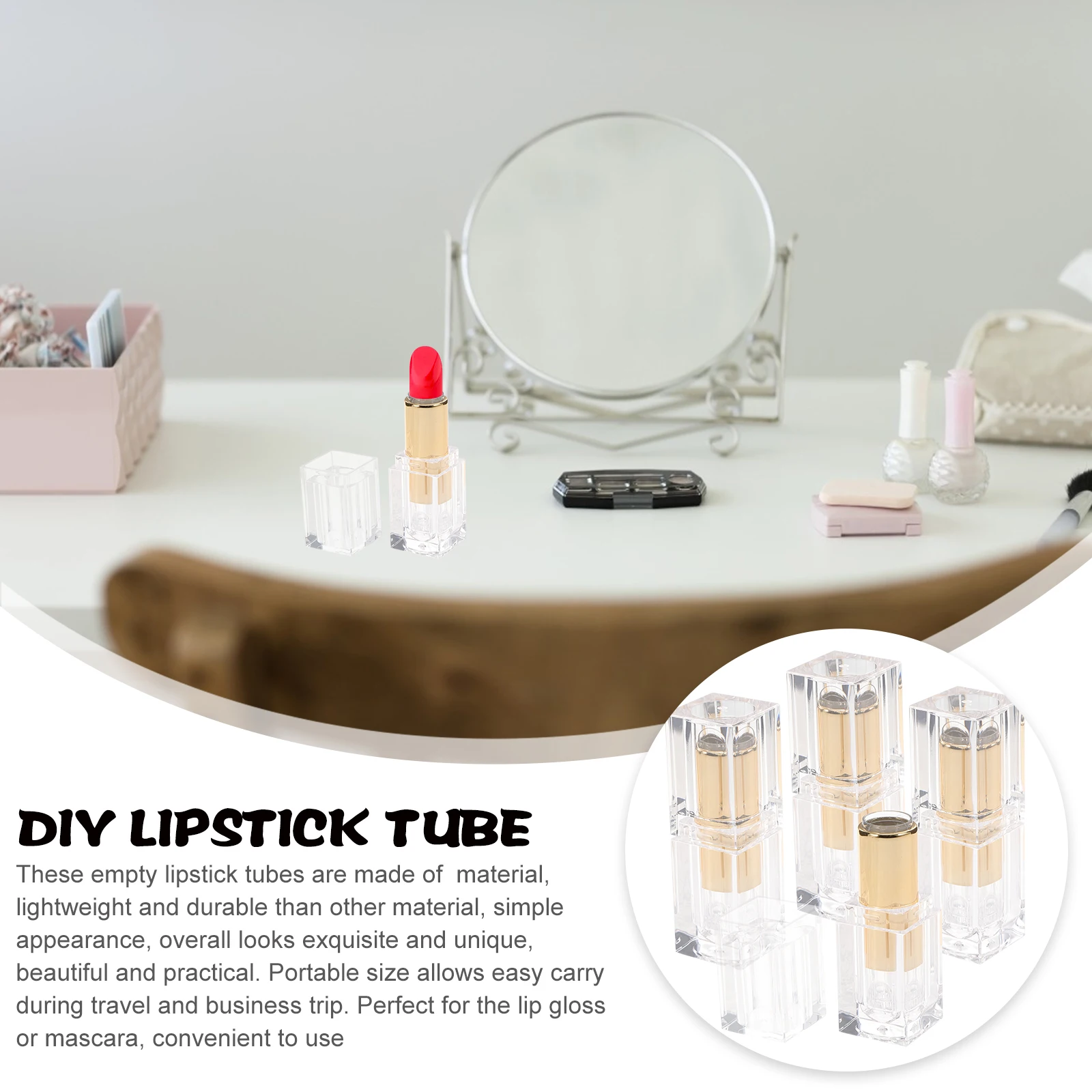

4 Pcs Clear Square DIY Lipstick Tubes Empty Containers for Lip Balm Reusable Crystal Small Size Portable Storage