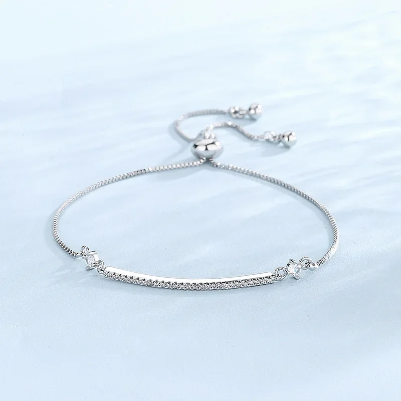 Plata de Ley 925, gran oferta, exquisita pulsera ajustable de cristal de circón para mujer, joyería de compromiso, regalos de fiesta