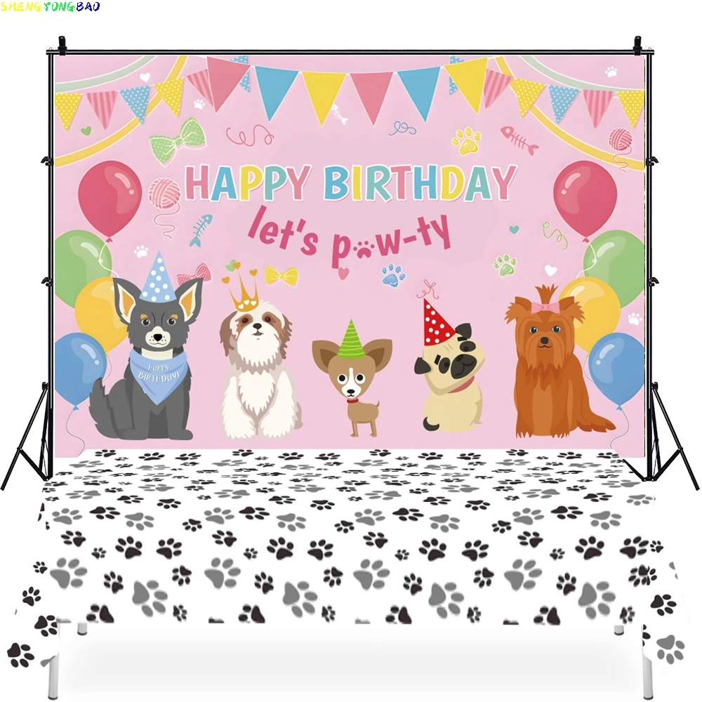 Let's PAW-TY Pet Party Backdrops Cute Dog Cat Cake Table Birthday Decoration Baby Portrait Photography Background Photo Studio