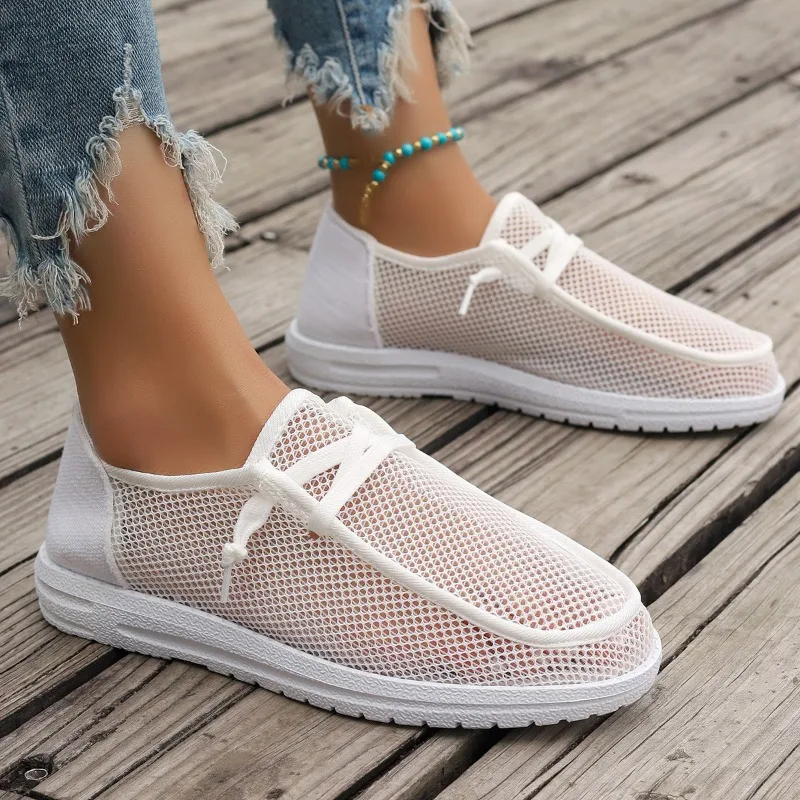 Low Heel Lace Up Hollow Out Round Head Women\'s Flats Shoes for Women 2024 Hot Sale Summer Breathable Neutral Leisure Shoes Women