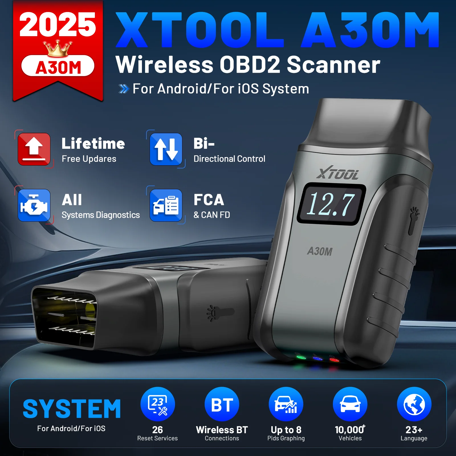 Picture 3: XTOOL A30M V2.0 Bluetooth OBD2 Scanner All System Car Diagnostic Tool Active Test 26+ Reset Built-in CAN FD FCA Autoauth Anyscan A30 M Mini Code Reader Lifetime Free Update Use