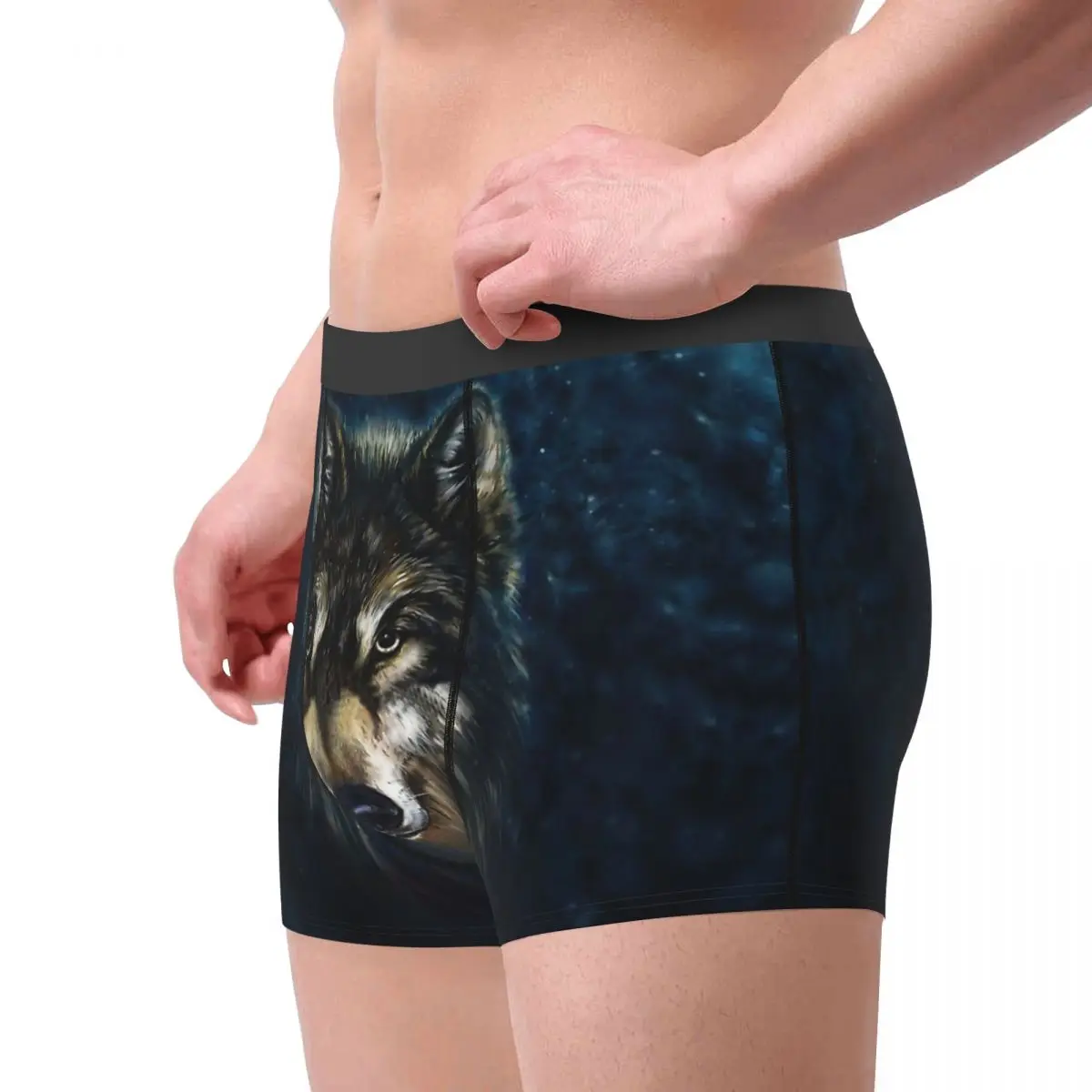 Artistic Face Man\'s Boxer Briefs Underpants Wolf Cruel Rage Looking Dignified And Strong Highly Breathable High Quality Gift