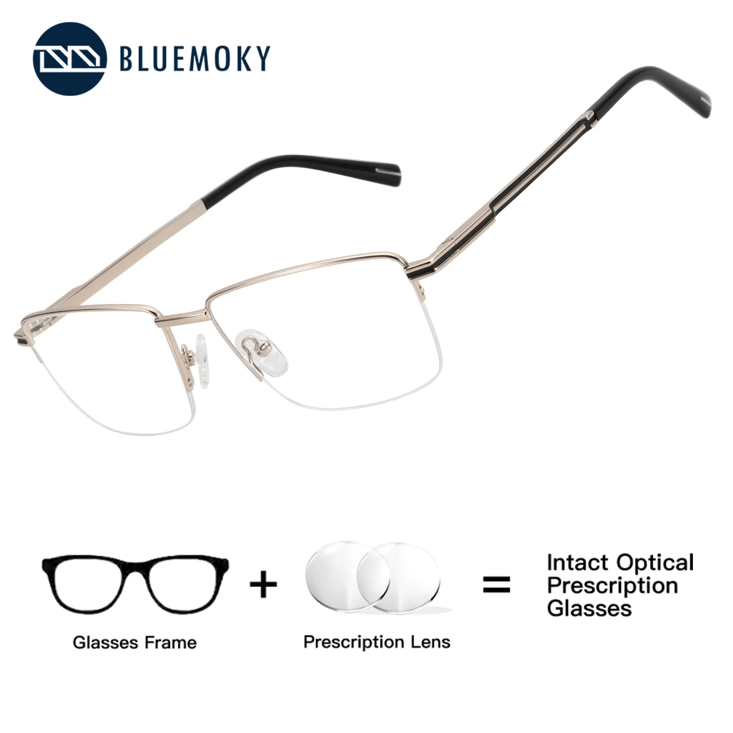 

BLUEMOKY Metal Half-Frame Rectangle Prescription Eyeglasses Men Blue Light Blocking Photochromic Progressive Multifocal Man