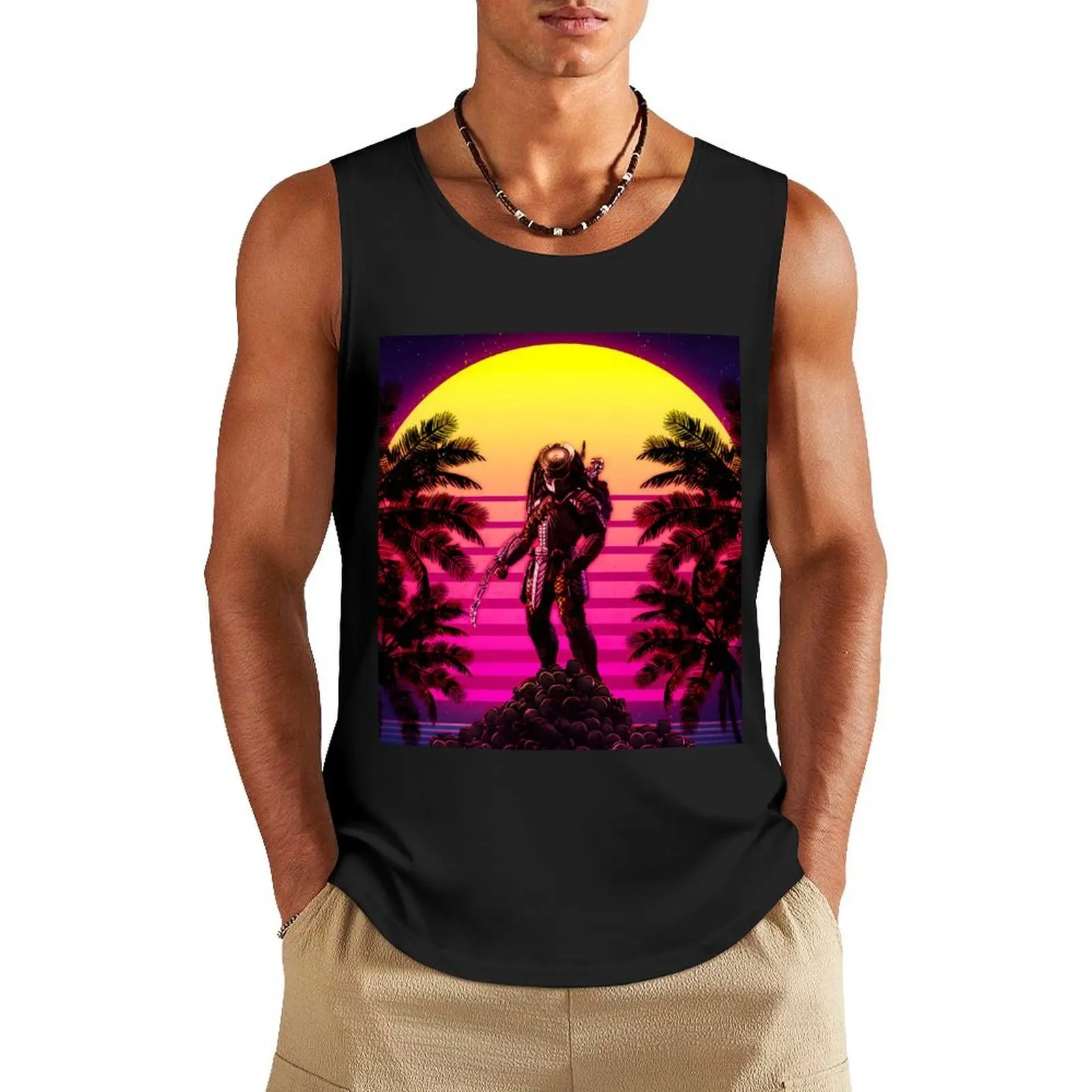 

Retro Predator Image Tank Top gym clothes men sports clothes for men Top summer anime gym