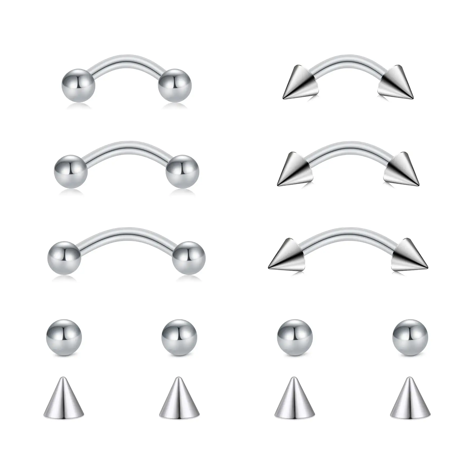 Boucles d'oreilles Rook Daith en acier inoxydable, 6 pièces, anneau de ventre, lèvres, clous à sourcils, Cartilage, Tragus, zircone, haltère, Piercing corporel, magasin JKC