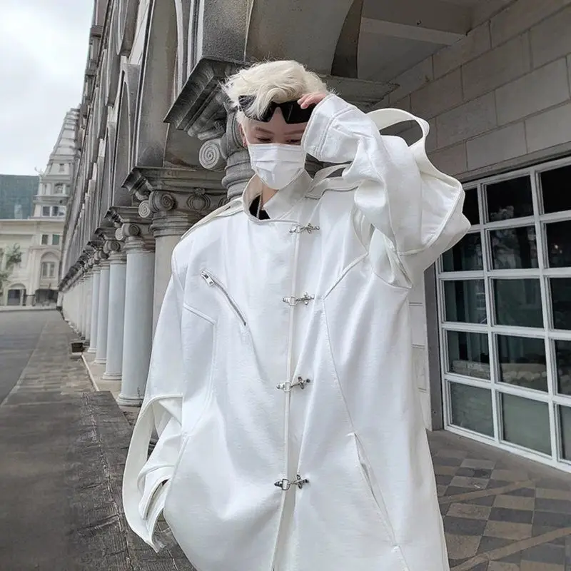 American Sle Jaet Deconstructed Vintage oulder Padded Metal Bule White Streetwear Loose Fit Non-Ironed Proced