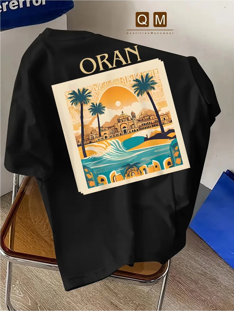 Men'S Casual Summer T-Shirt with Oran Cityscape Print - Breathable Round Neck Short Sleeve Tee, Lightweight & Comfortable for