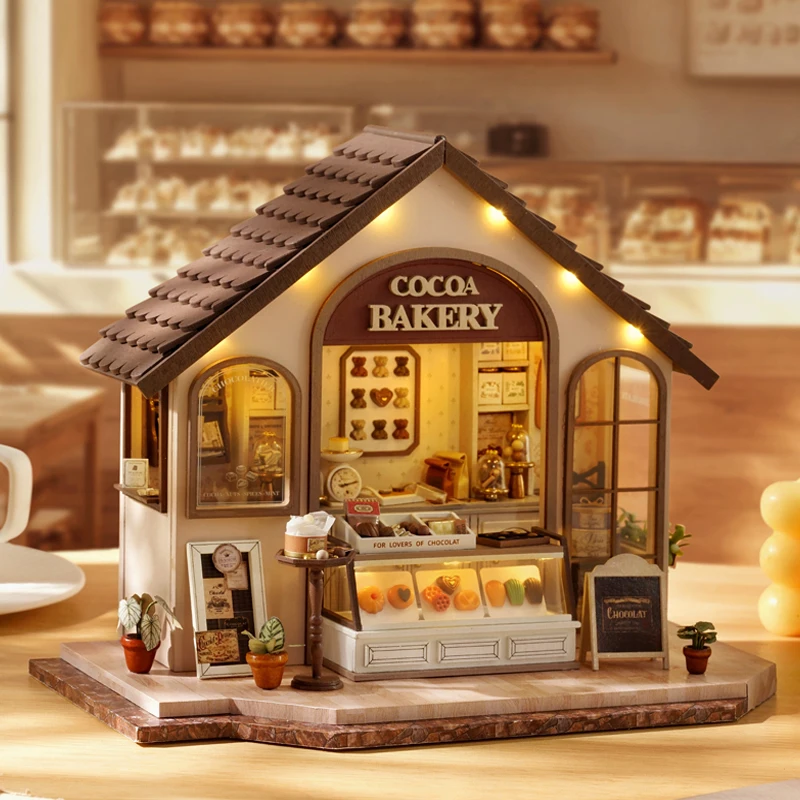 DIY ไม้ Leisurely ร้านเบเกอรี่ Miniature Building ชุดบ้านตุ๊กตาเฟอร์นิเจอร์ Casa ตุ๊กตาสําหรับของขวัญวันเกิดเพื่อน