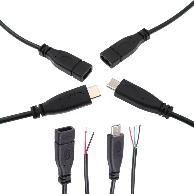 

2m(200cm) Type-C Power Supply Extension Cable USB 2.0 Male Female Charger Connector 2-pin 4-pin DIY Wire for Electronics