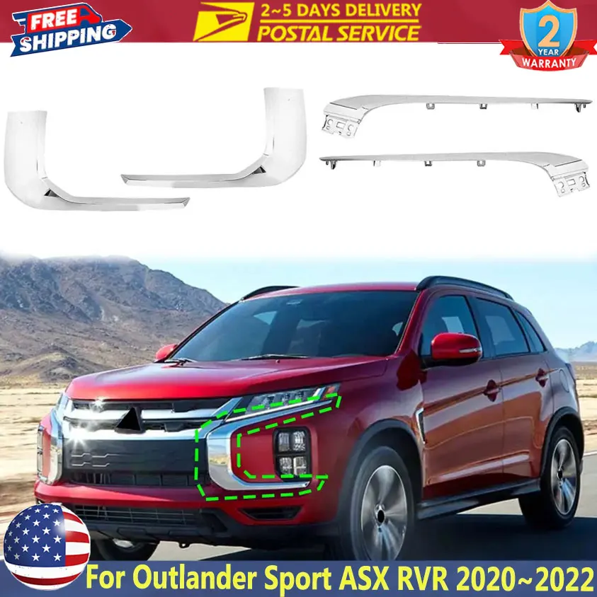 

4PCS For Mitsubishi Outlander Sport ASX RVR 2020 2021 2022 Car Front Bumper Trim Molding Cover Strip Trim Bump Fog Light Cover