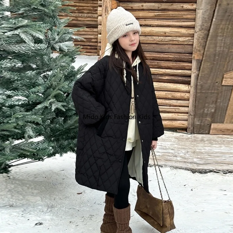Girls Cotton Padded Jacket Winter New Style Kids Thick Warm Baseball Collar Long Coat 120-165cm