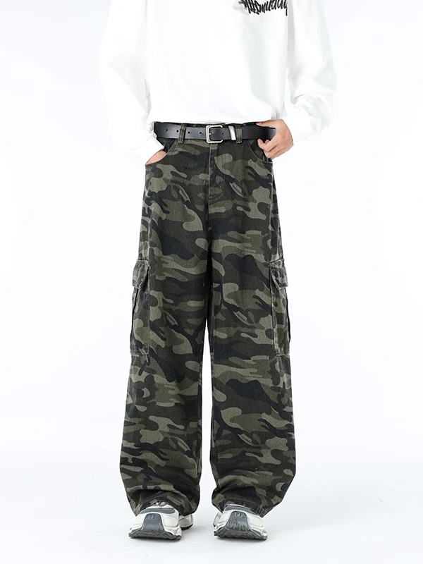 

American High Street Camouflage Work Pants Men's Trendy Brand Vibe Multi ket Jeans Loose Haome Straight Casual Long Pants