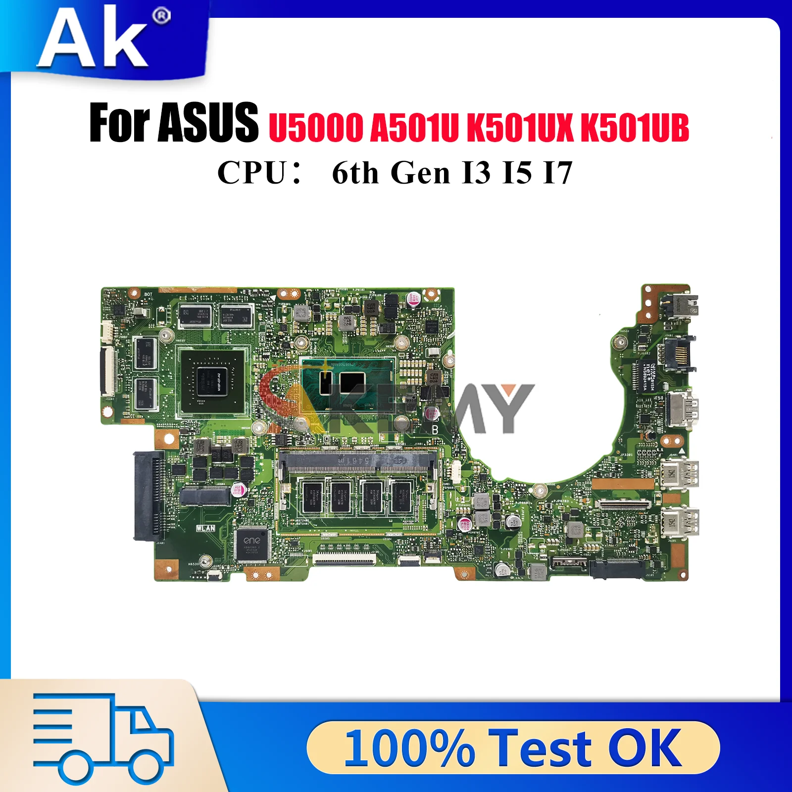 

K501UX Материнская плата для ноутбука ASUS VivoBook A501U K501UB K501UWK K501U U5000 K501UX K501UXM K501UQ K501UW Материнская плата I3 I5 I7 CPU