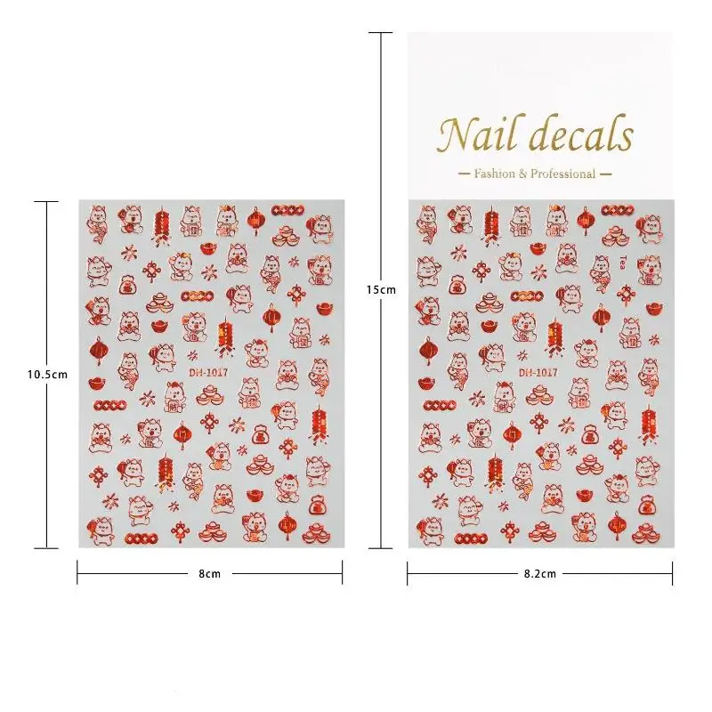 【Peace】Leuke Cartoon Hot Stamping Pony Nail Sticker Reliëf Nail Stickers Jaar Van Het Paard Nail Art Decoratie Manicure Sticker