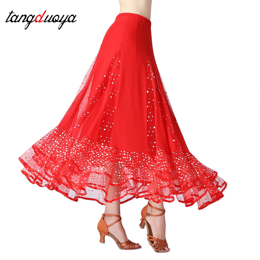 กระโปรงเต้นรำบอลรูมสำหรับผู้หญิง ประดับเลื่อม กระโปรงครึ่งตัว ชุดเต้นวอลซ์ เอวยางยืด กระโปรงบานใหญ่ ชุดเต้นสำหรับผู้ใหญ่ ชุดเต้นระบำหน้าท้อง อุปกรณ์เสริม