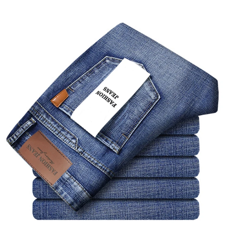 Classic Business Casual Jeans Men 2026 New Fashion Blue Slim Stretch Denim Trousers Male High Pants Men Clothing