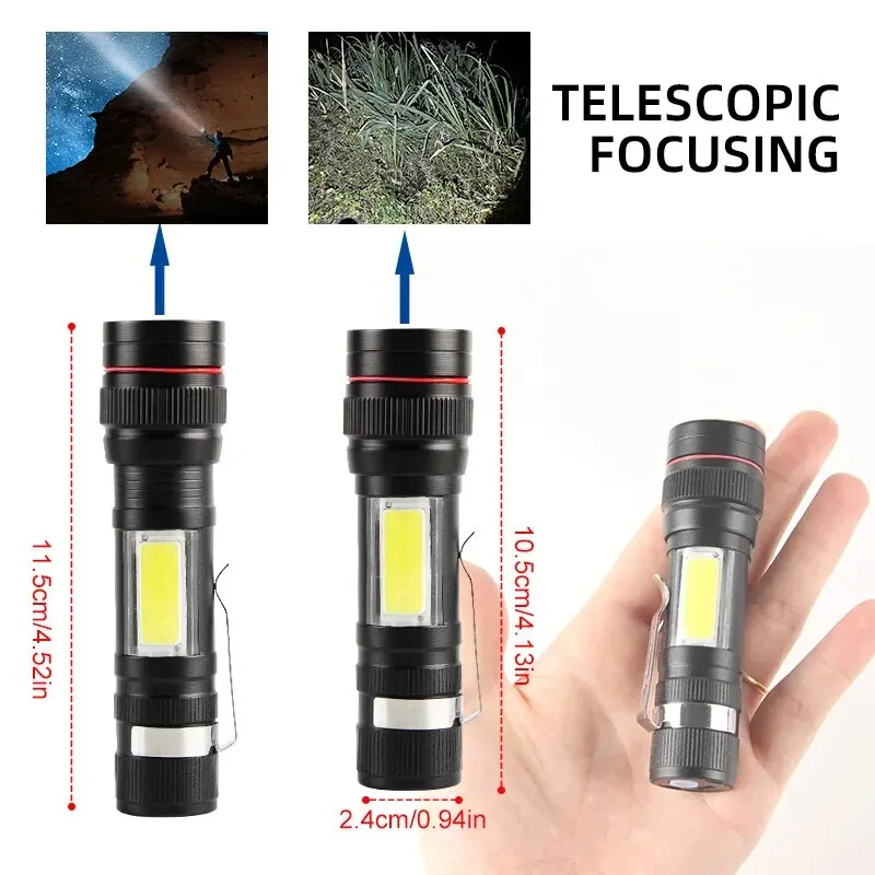 USB Charging Mini LED Flashlight High-power Torch Working Light and Magnet Camping Light 3-light Mode Outdoor Lighting