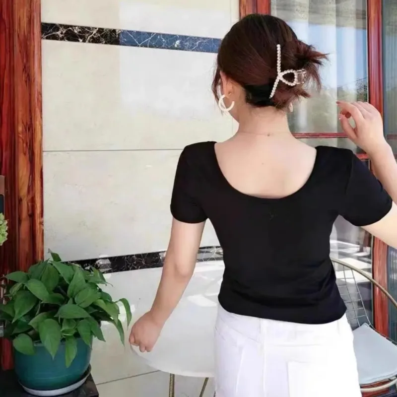 Effen Korte Mouw T-Shirts Dames Zomer Backless Skinny Basic All-Match Casual High Street Koreaanse Stijl Trendy Mode