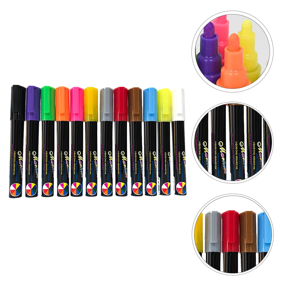 

12 Pcs Highlighter Set Liquid Chalkboard Markers Pen Erasable Safe Fluorescence