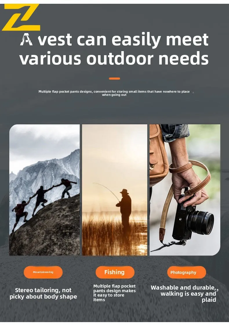 الرجال سترة الصيف لون جديد منعت متعدد جيب فضفاض تنفس الخامس الرقبة أكمام معطف الترفيه في الهواء الطلق التخييم التصوير سترة #3