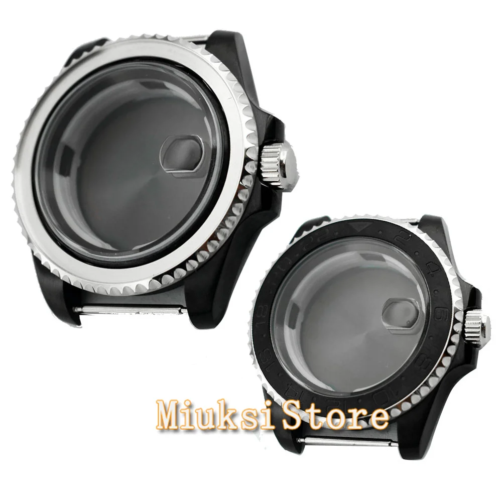 

40mm sapphire glass black ceramic bezel PVD black steel watch case fit NH35 NH36 ETA 2836,Miyota 82 Serie,DG2813/3804 movement