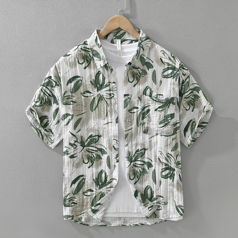 

2026 Summer New Casual Breathable Printed Short Sleeve Shirt for Men Loose Turn-down Collar Shirt