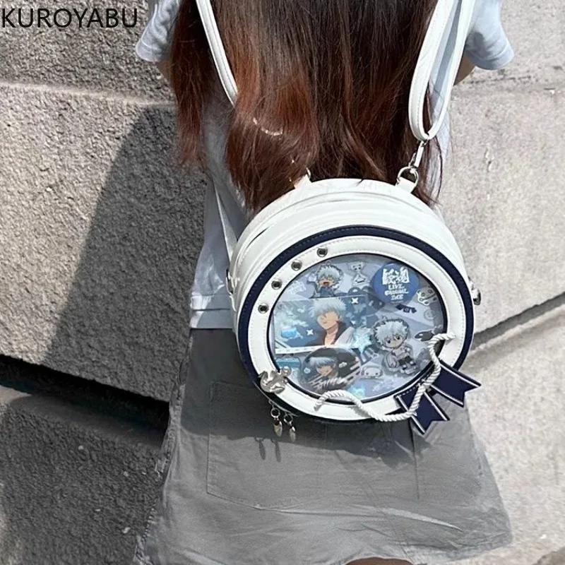 New Y2K Korean Kawaii Bag Cute PU Shoulder Bag Girls Transparent Pocket Harajuku Crossbody Bag Women\'s Fashion Backpacks 49B654