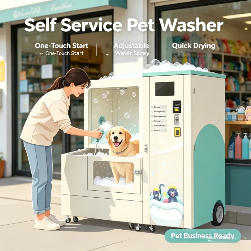 Pet Grooming Wash Dryer Unit, Water-Level Adjustable Washer, Quiet-Operation Drying Cabinet for Retail Store Interior