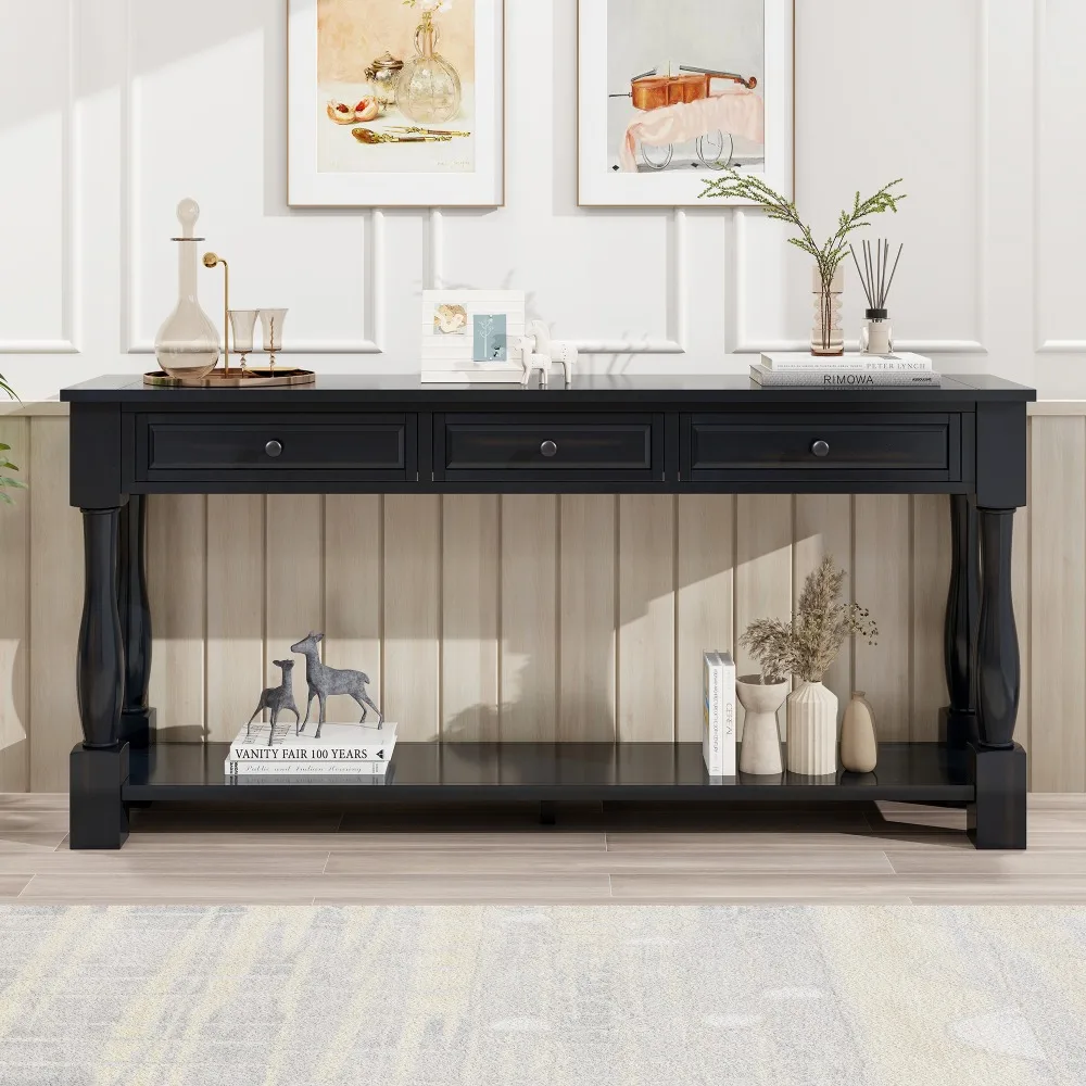 

63" Long Console Table with Drawers and Shelf for Entryway, Hallway, Living Room, Console Tables