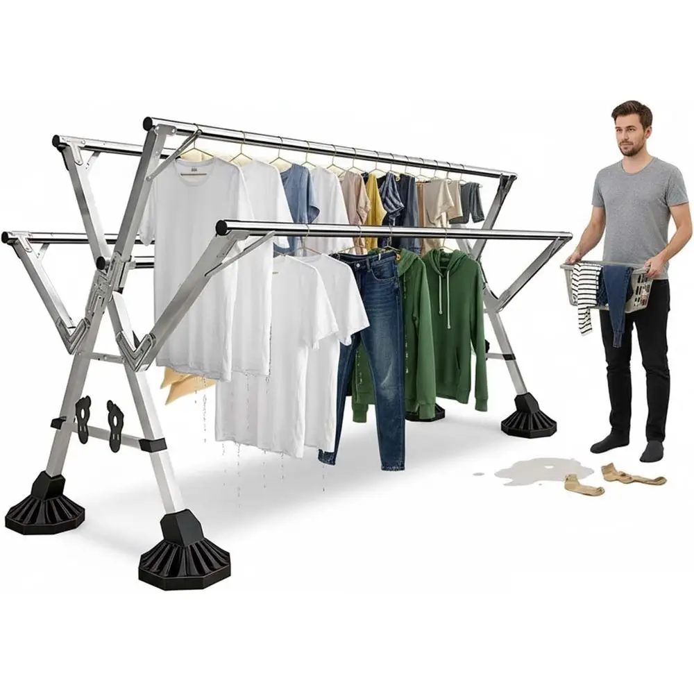 

Портативная сушилка для белья из нержавеющей стали, раскладная вешалка-органайзер для стирки, компактная стойка для использования в помещении/на улице