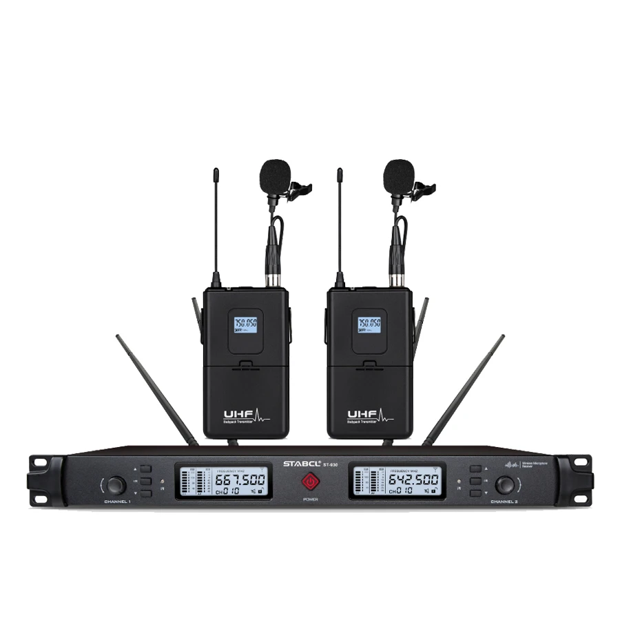 Hot Sale True diversity Professional UHF 2 Channels wireless uhf microphones cordless Collar clip mic For Karaoke church