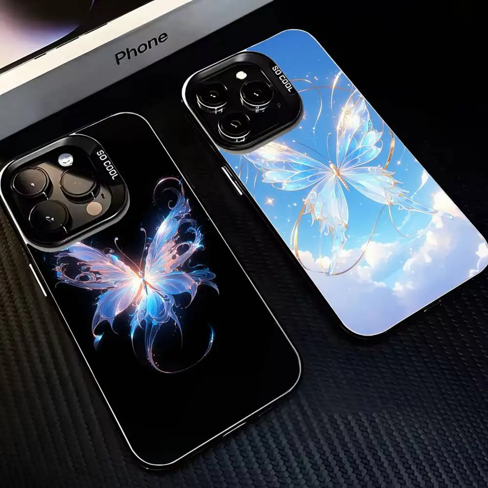 

Colorful Butterfly Phone Case For iPhone17,16,15,14,13,12,11 Plus,Pro Max Black Matte Shockproof Cover