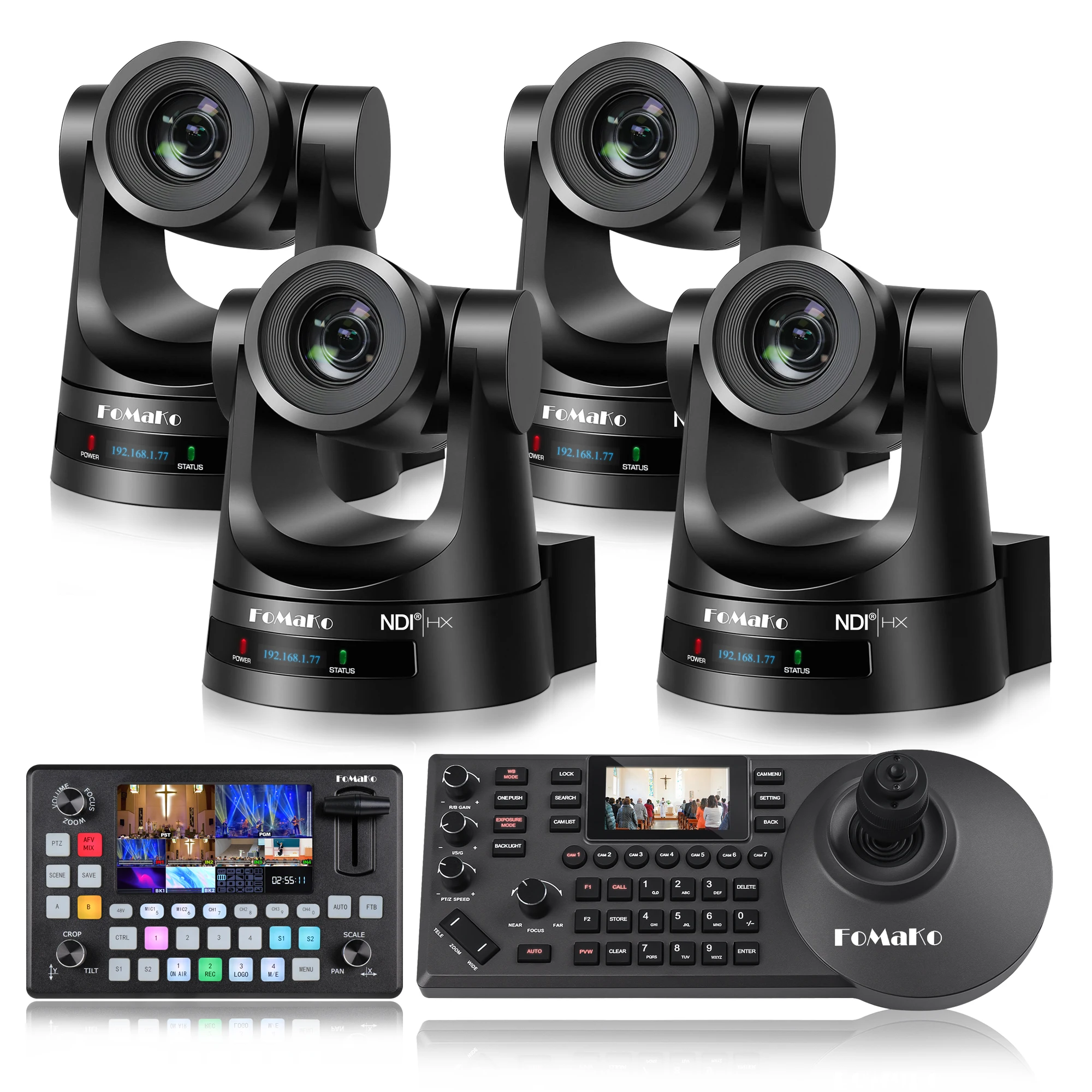 BN630 4*KN30A 30x HDMI SDI NDI PTZ Camera Set 1pc PTZ Camera Joystick Controller 1pc Video Mixer Switcher for Livestreaming