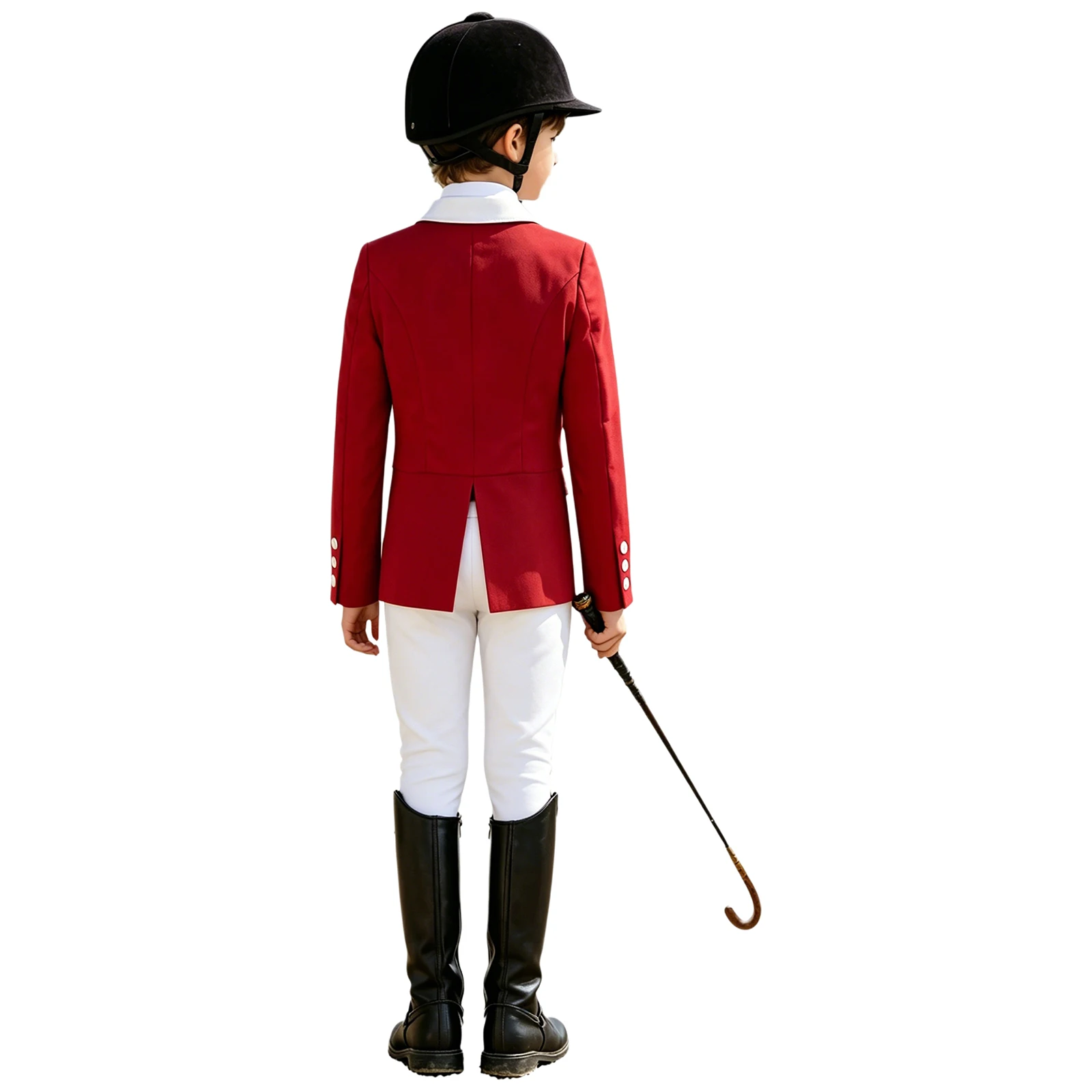 Kids Girls Equestrian Tailcoat Blazer Contrasting Lapel Button Irregular Hem Horse Riding Jacket Breathable for Show Competition view 5