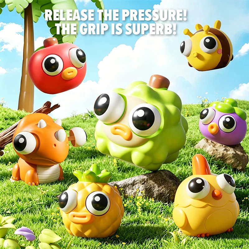 Big Eyes Stress Relief Toy, Cute Cartoon Animal Fruit Squeeze Toy, Funny Popping Out Eyes Decompression Squeeze Doll Gift