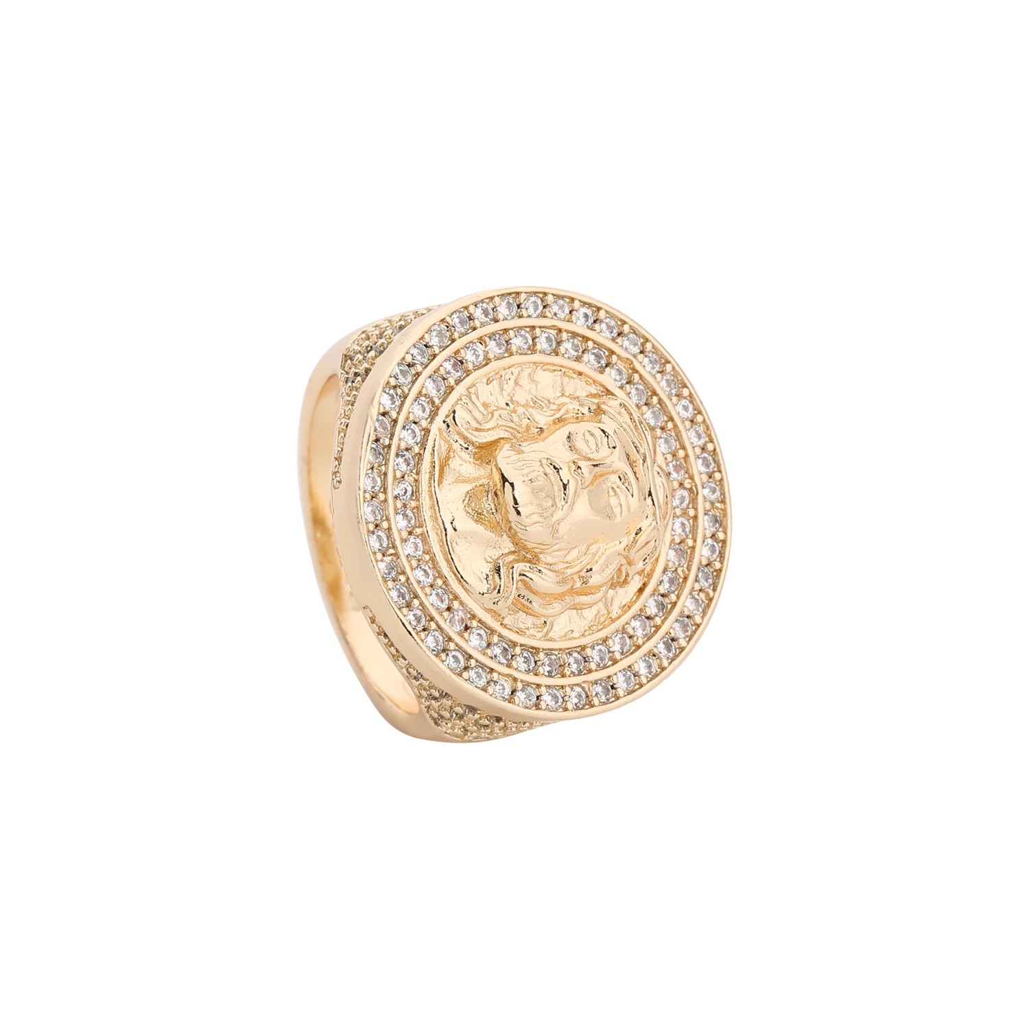 VCT new brass plated 14k gold men's hip-hop Jesus face ring inlaid with zircon ring supports wholesale.