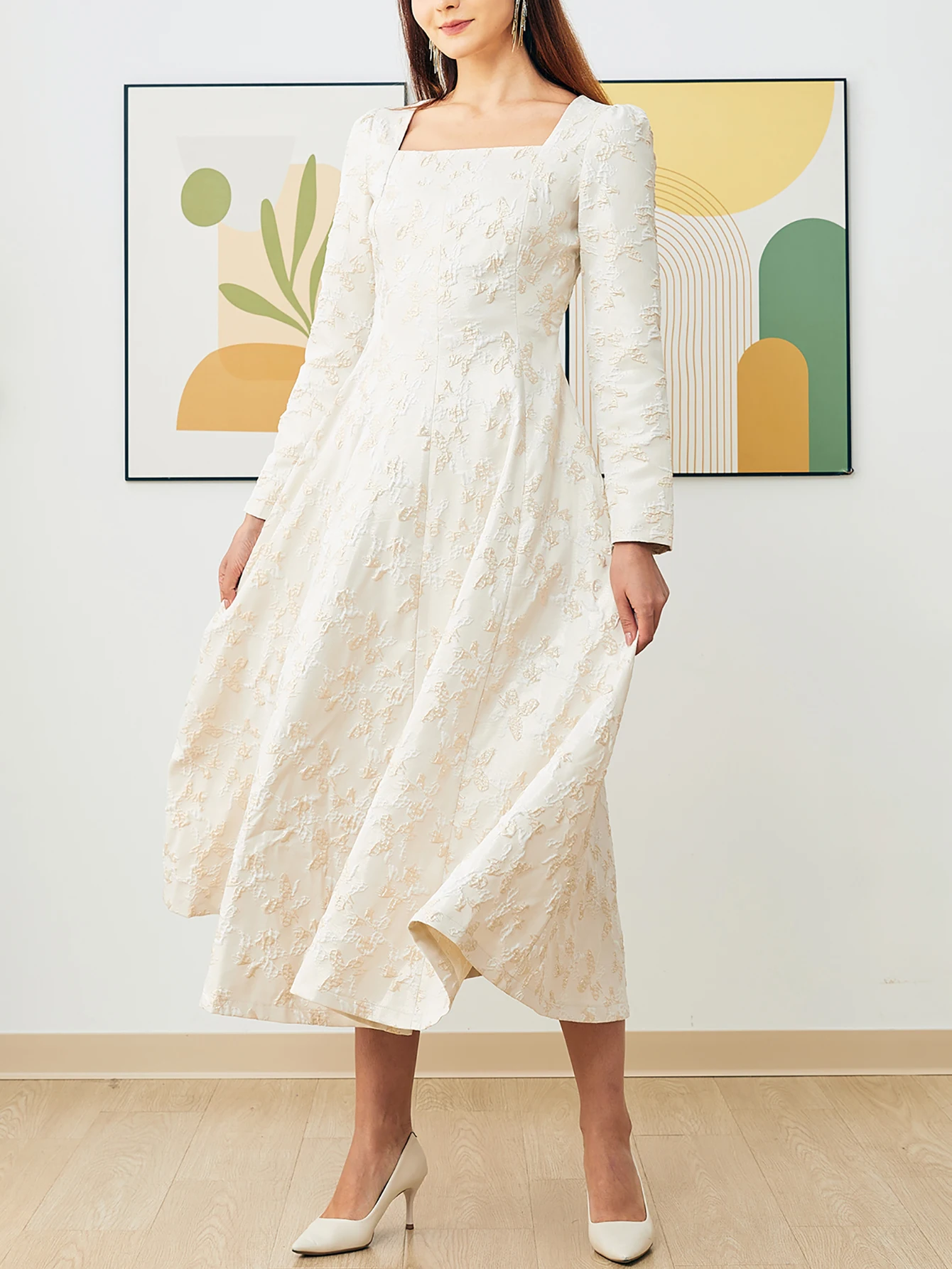 

DEVCHATA Elegant Women Maxi Dresses Floral Jacquard White Party Evening Dress Fashion New Casual Clothing Ball Gown Vestidos