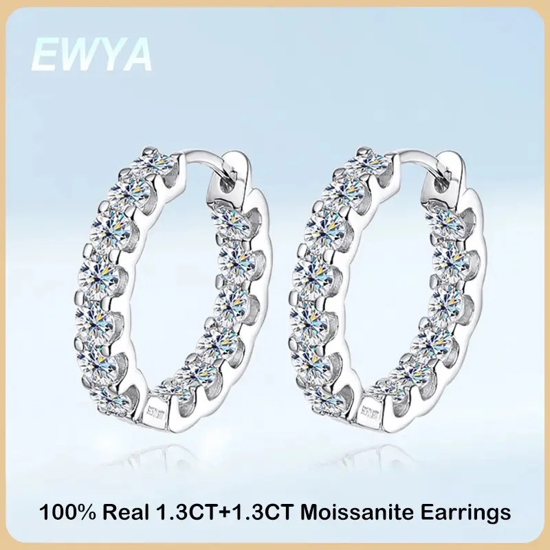 EWYA Luxury Moissanite Hoop Earrings 2.6 Carat D Color S925 Sterling Silver Earring For Women Party Fine Jewelry Christmas Gift