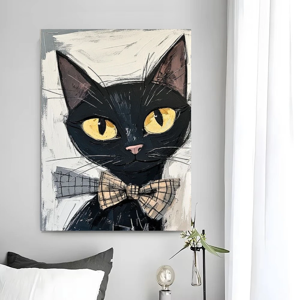 Quirky Black Cat with Bow Tie Jigsaw Puzzles Wall Decor 500/1000/1200/2000 PCS Home Decor for Living Room Bedroom Gift No Frame